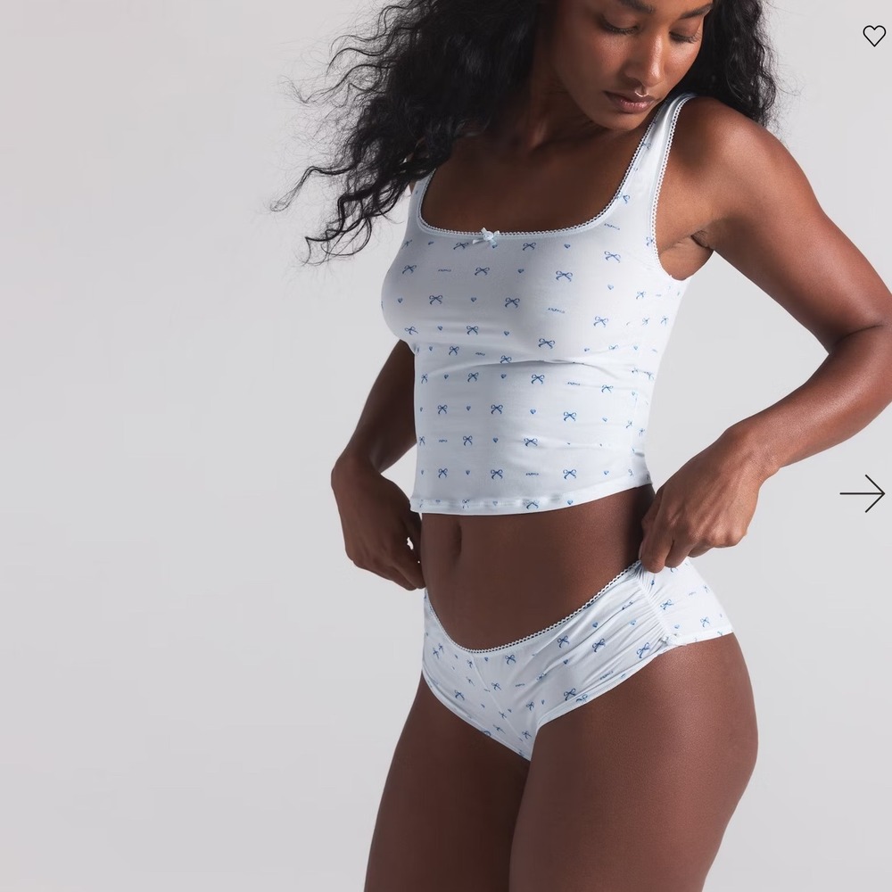 Skims Fits Everybody Picot Tank Hipster Set Cloud Bow Print Lingerie